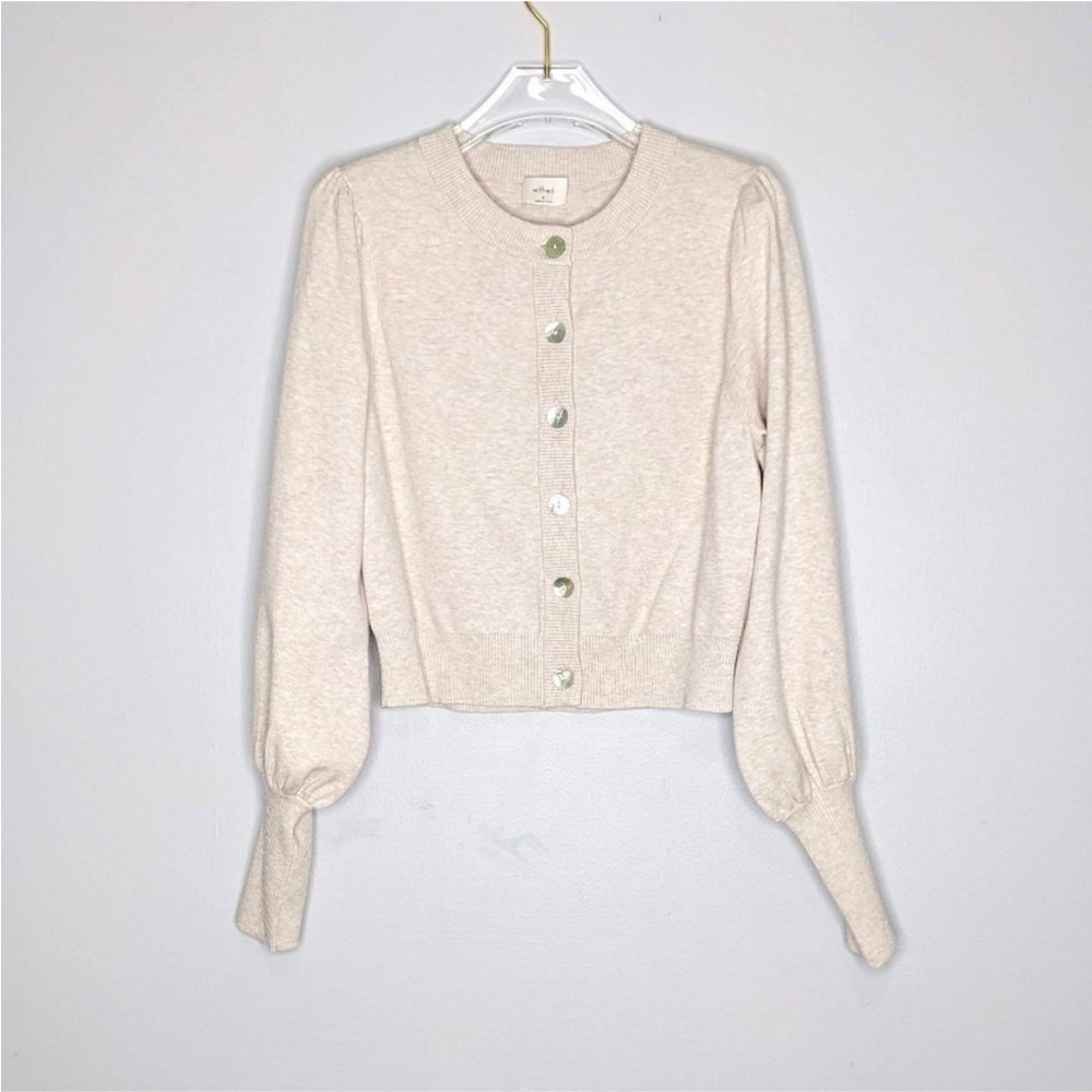 Aritzia Wilfred Oatmeal Alessia Cardigan Cropped Puff Sleeve Button Up Size M